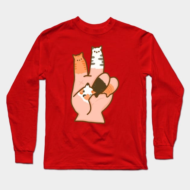 Cat Fingers Peace Long Sleeve T-Shirt by Fluffymafi